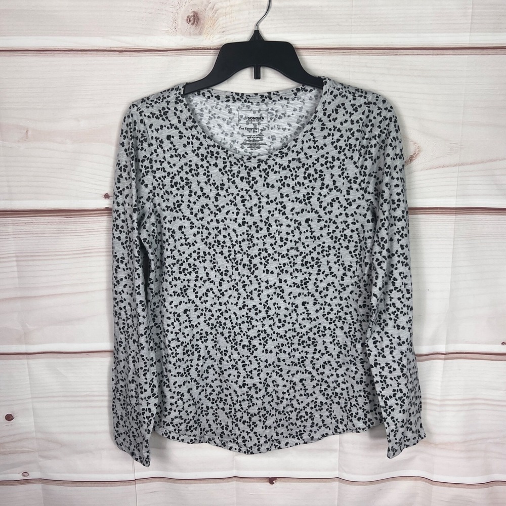Sonoma‎ Top Womens S Gray Leopard Print T-Shirt Everyday Tee Round Neck Cotton